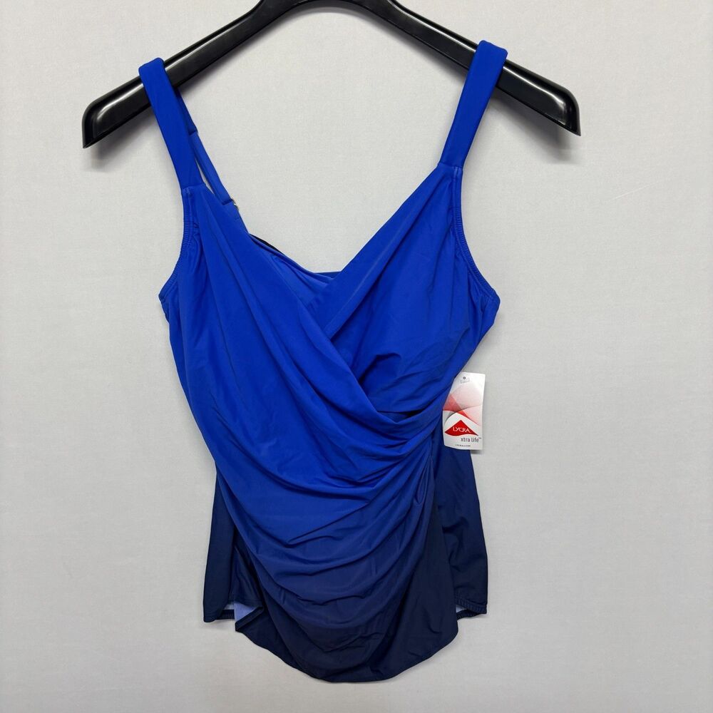 NWT Lands' End SlenderSuit 14P One Piece Swimsuit Ruched Tummy Control D135 -11